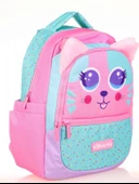 Kaukko Kids Yeşil Pembe Sevimli Kedi Kız Çocuk Okul Sırt Çantası thumbnail 1