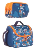 Kaukko Erkek Çocuk Isı Yalıtımlı Beslenme Çantası ve Kalemlik Seti - Mavi Turuncu Basketbol thumbnail 1