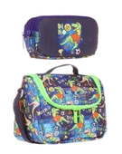 Kaukko Erkek Çocuk Isı Yalıtımlı Beslenme Çantası ve Kalemlik Seti - Yeşil Mavi Dinazor thumbnail 1