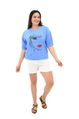 Kadın Büyük Beden Yüz Baskılı T-shirt 1788-25 - 4