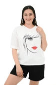 Kadın Büyük Beden Yüz Baskılı T-shirt 1788-25 - 12