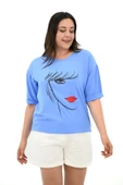Kadın Büyük Beden Yüz Baskılı T-shirt 1788-25 - 3