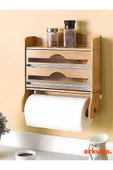 Bambu Fonksiyonel Raflı Streç Folyo Kesme Kutusu ve Kağıt Havlu Askılığı - 3