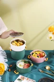 Vagonlife Bento Lunch Box Ofis-Okul İçin Yeni Nesil Sefer Tası 3 Katlı Büyük Boy Çelik FF545 - 12