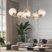 Apliqa Pireal 5'li Yuvarlak Eskitme Bal Camlı Modern Oturma Odası Salon Avize - 1