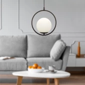 Apliqa Luis Tekli Siyah Sarkıt Beyaz Camlı Modern Sarkıt Mutfak Salon Sarkıt Avize - 2