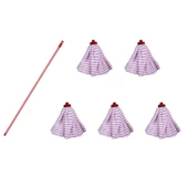 Yedek Islak Temizlik Kovası Mop Takımı Seti - 5x Tesa Havlu Mop + Metal Çizgili Vidalı Sap - 1 Adet thumbnail 1