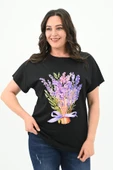 Kadın Büyük Beden Lavanta Baskı Detaylı T-shirt 1781-25 - 2