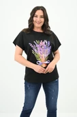 Kadın Büyük Beden Lavanta Baskı Detaylı T-shirt 1781-25 - 4