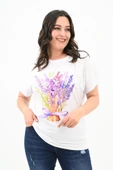 Kadın Büyük Beden Lavanta Baskı Detaylı T-shirt 1781-25 - 7