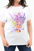 Kadın Büyük Beden Lavanta Baskı Detaylı T-shirt 1781-25 - 11