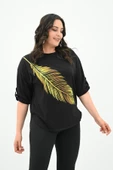 Kadın Büyük Beden Baskı Detaylı T-shirt 1773-2-24 - 4