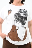 Kadın Büyük Beden Kız Baskılı T-shirt Takım 3800-23 - 6
