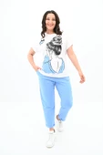 Kadın Büyük Beden Kız Baskılı T-shirt Takım 3800-23 - 12