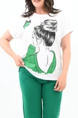 Kadın Büyük Beden Kız Baskılı T-shirt Takım 3800-23 - 8