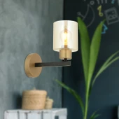 Jade Eskitme Siyah Boyalı Bal Camlı Duvar Lambası Yatak Odası-Banyo-Yatak Başı Aplik thumbnail 2