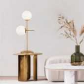 Apliqa Günay 2li Eskitme Beyaz Camlı Masa Lambası Modern Tasarım Salon-Yatak Odası Abajur thumbnail 1