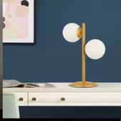 Apliqa Siena 2Li Gold Boyalı Beyaz Camlı Masa Lambası Modern Tasarım -Yatak Odası-Salon Abajur - 1