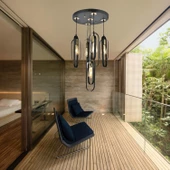 Koza 5Li Yuvarlak Siyah Modern Genç Odası Mutfak Retro Salon Sarkıt Avize thumbnail 9