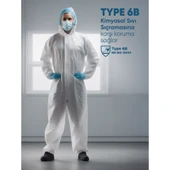 Tek Kullanımlık Koruyucu Tulum Tip 5-6 Ce Onaylı Kaliteli Kimyasal Katı Partikül Kimyasal Koruyucu thumbnail 3