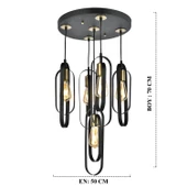 Koza 5Li Yuvarlak Siyah Modern Genç Odası Mutfak Retro Salon Sarkıt Avize thumbnail 3