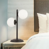 Apliqa Siena 2Li Siyah Boyalı Beyaz Camlı Masa Lambası Modern Tasarım -Yatak Odası-Salon Retro Abajur - 1