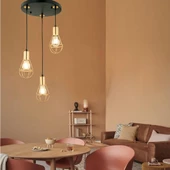 Apliqa Ciri 3 Lü Yuvarlak Gold Kaplama Tel Sarkıt Modern Genç Odası Mutfak Oturma Odası Salon Sarkıt Avize - 2