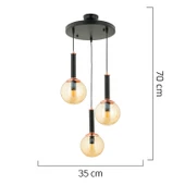 Erna 3Lü Sarkıt Yuvarlak Siyah Modern Genç Odası Mutfak Retro Salon Sarkıt Avize thumbnail 3