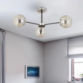 Apliqa Nide 3Lü Siyah Krom Bal Camlı Modern Genç Odası Yatak Odası Retro Salon Avize thumbnail 1