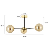Apliqa Nide  3Lü Siyah Gold Bal Camlı Modern Genç Odası Yatak Odası Retro Salon Avize - 9