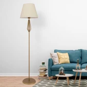 Bolivia Beyaz Şapkalı Eskitme Modern Tasarım Ayaklı Abajur Lamba Metal Lambader thumbnail 1