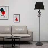 Vance Siyah Şapkalı Siyah Modern Tasarım Ayaklı Abajur Lamba Metal Lambader thumbnail 1