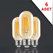 Apliqa 6 ADET LED FİLAMANLI E27 RUSTİK AMPUL 6 WATT 2500K GÜN IŞIĞI T45 - 1