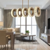 Apliqa Corina 5'Li Kristalli Ledli Taşlı 100 Watt Modern Salon,Oturma Odası Led Avize - 1