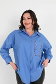 Kadın Büyük Beden Cep Boncuk Gömlek 1673-24 - 3