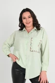 Kadın Büyük Beden Cep Boncuk Gömlek 1673-24 - 10