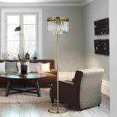 Nilüfer Yuvarlak Eskitme Kristal Taşlı Modern Tasarım Metal Lambader thumbnail 2