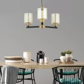 Apliqa Jade 3 Lü Avize Eskitme Siyah Boyalı Çift Camlı Modern Genç Odası Yatak Odası Retro Salon Avize thumbnail 1