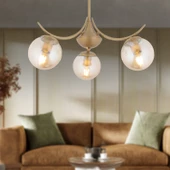Apliqa Germaine 3'lü Yuvarlak Eskitme Bal Camlı Modern Oturma Odası Salon Avize - 1