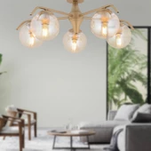 Apliqa Diaspor 5li Yuvarlak Eskitme Modern Sarkıt Genç Odası Yatak odası Retro Salon Avize thumbnail 1