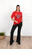Kadın Büyük Beden Tüy Desen Baskılı T-Shirt 1570-23 - 6