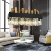 Apliqa Torre Sıralı Eskitme  Kristalli, Taşlı Modern Tasarım Yemek Masası Üstü, Kristal Salon Avize - 2