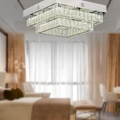 Apliqa Modina 2 Katlı Krom Ledli 3 Renkli 70 Watt Kristalli Taşlı Modern Tasarım Led  Kristal Salon Avize - 1