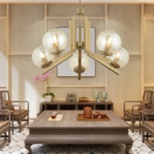 Apliqa Mikel 5 Lü Komple Eskitme Boyalı Bal Camlı Modern Retro Sarkıt Yatak Odası Salon Avize thumbnail 3