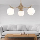 Apliqa Germaine 3'lü Yuvarlak Eskitme Beyaz Camlı Modern Oturma Odası Salon Avize - 1