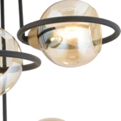 Apliqa Becca 4'lü Siyah Eskitme Bal Camlı Top Avize Modern Oturma Odası Salon Avize - 4