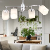 Apliqa Abbey 4'lü Krom Beyaz Camlı Yuvarlak Modern Oturma Odası Salon Spot Avize - 1