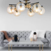 Apliqa Peyda 6'lı Siyah Eskitme Bal Camlı Modern Koridor Yatak Odası Salon Avize thumbnail 1