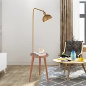 Magic Eskitme Başlıklı Ahşap Sehpalı Modern Ayaklı Abajur Lamba Ahşap Lambader thumbnail 1