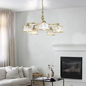 Apliqa Rima 5 Kollu Eskitme Kristalli Taşlı Modern Tasarım Salon-Yatak Odası Kristal Salon Avize thumbnail 1